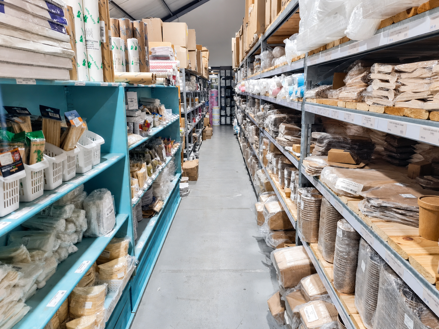 Eco and takeaway packaging aisle inside WP Packaging