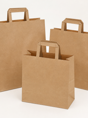 Brown kraft paper carrier bags with flat handles