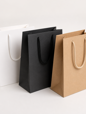 Premium rigid paper boutique bags with rope handles