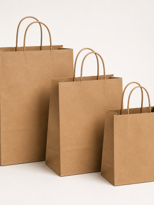 Natural kraft paper shopper bags with twisted handles