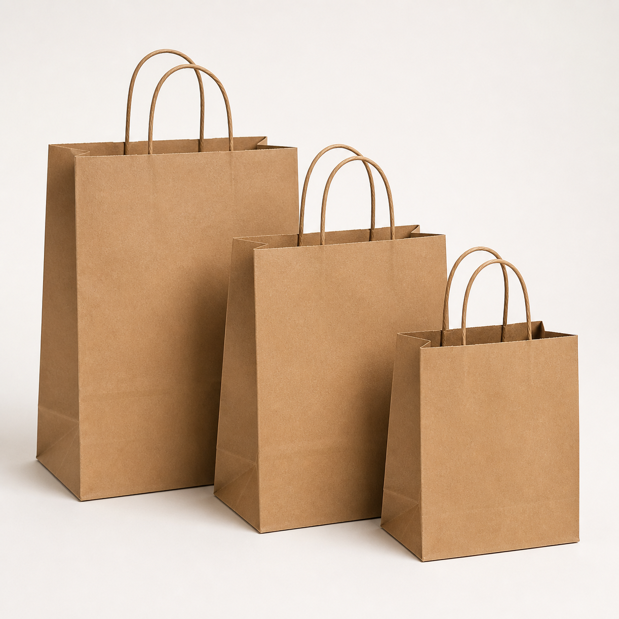 Natural kraft paper shopper bags with twisted handles