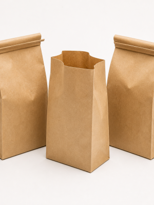 Natural kraft flat-bottom bags with tin-tie closures