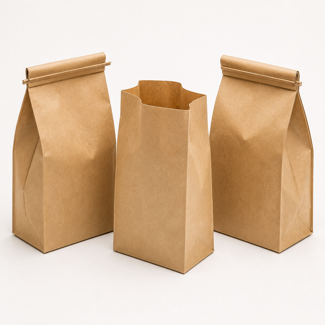 Natural kraft flat-bottom bags with tin-tie closures