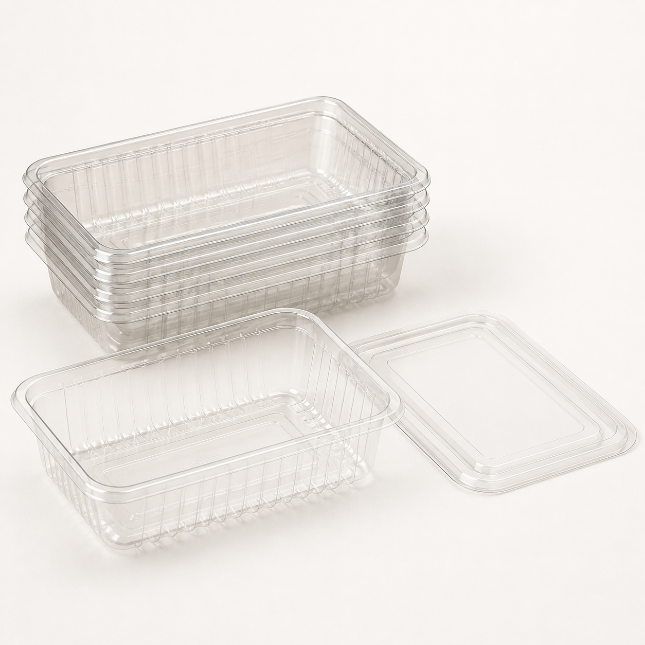 Clear rectangular biscuit trays with matching transparent lids