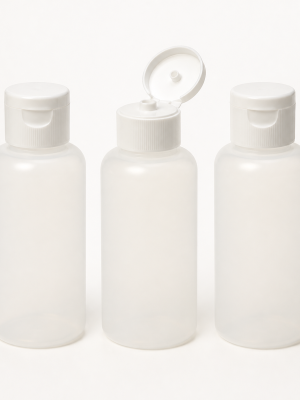 Small 150 ml translucent LDPE squeeze bottles with flip-top caps