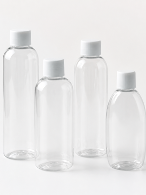 Clear flexible PVC bottles with plain white screw caps