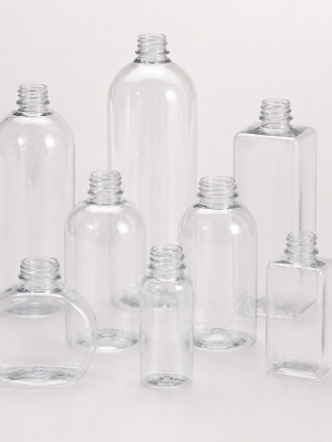 Uncapped clear PET bottles with threaded necks