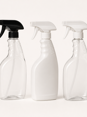 Clear and white trigger spray bottles with dip tubes