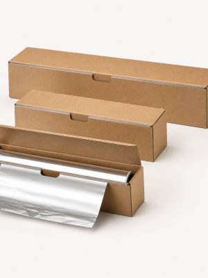Commercial aluminium foil rolls in plain cardboard dispenser boxes