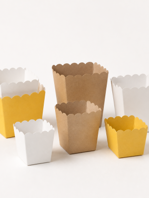 Small individual-size paperboard popcorn cartons and tubs