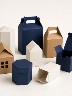 Novelty-shaped folding paperboard gift and favour boxes