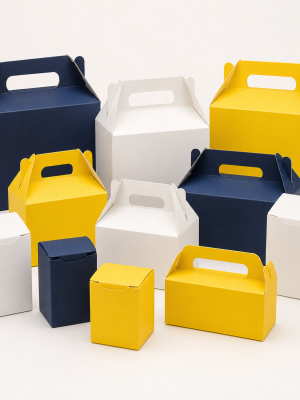 Paperboard party favour and carry boxes in solid colours