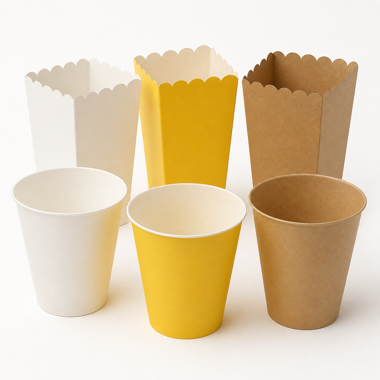 Plain paperboard popcorn cartons and tapered tubs