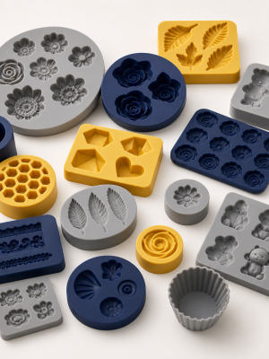 Assorted food-grade silicone moulds for fondant and chocolate decorating