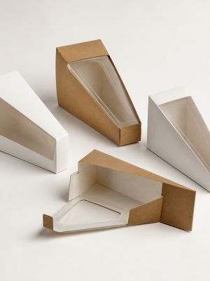 Triangular paperboard takeaway boxes for individual cake slices