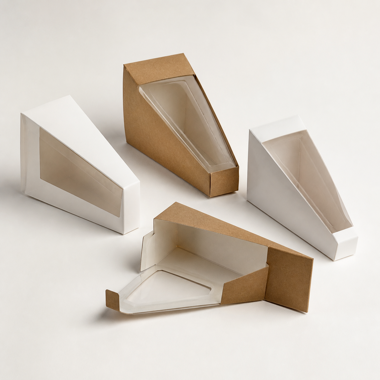 Triangular paperboard takeaway boxes for individual cake slices