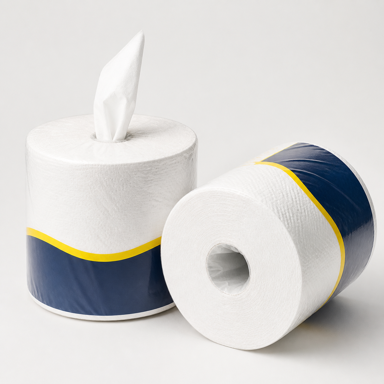 Commercial white centre-feed paper wiping rolls