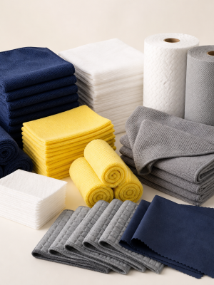Assorted microfibre cotton nonwoven and glass cleaning cloths