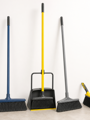 Heavy-duty indoor outdoor lobby and hand brooms with upright dustpan