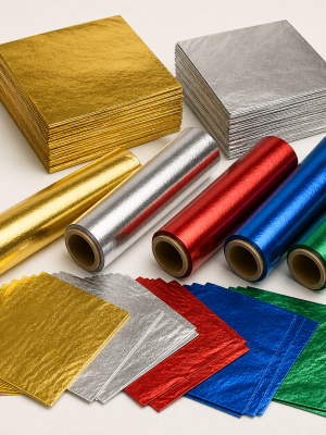 Food-safe metallic confectionery foil in rolls and square sheets