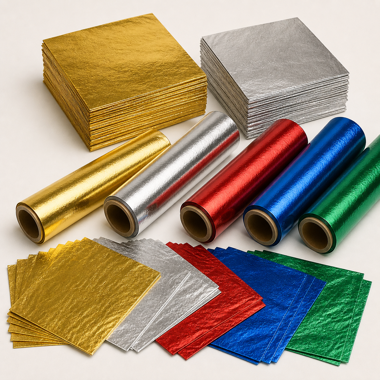 Food-safe metallic confectionery foil in rolls and square sheets