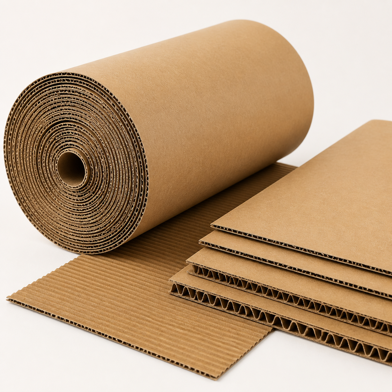 Single-face corrugated kraft roll with single-wall and double-wall cardboard sheets