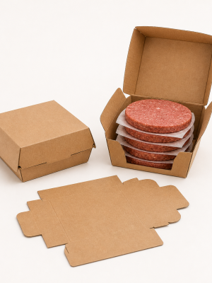 Natural kraft corrugated patty boxes with food-safe separators