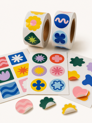 Colourful custom die-cut packaging stickers supplied on sheets and rolls