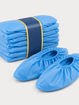 Blue nonwoven disposable elasticated shoe covers