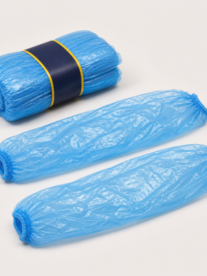 Blue polyethylene disposable sleeve protectors with elastic ends