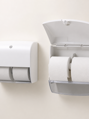 Lockable commercial dual toilet roll dispenser with translucent window