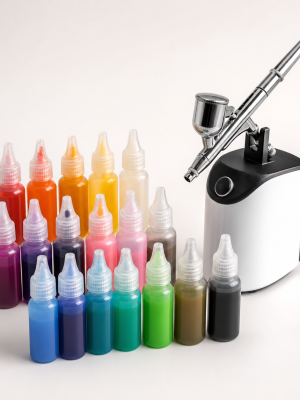 Unbranded edible airbrush colour bottles with compact cake airbrush tool