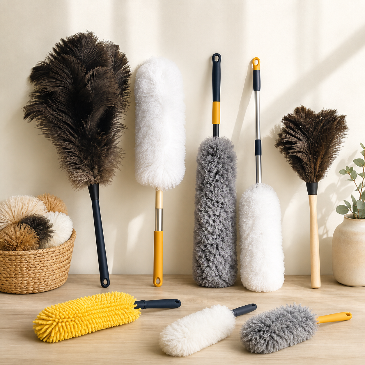 Natural feather synthetic electrostatic and extendable dusters