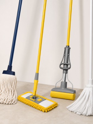 Cotton string microfibre flat sponge and wet-loop floor mops