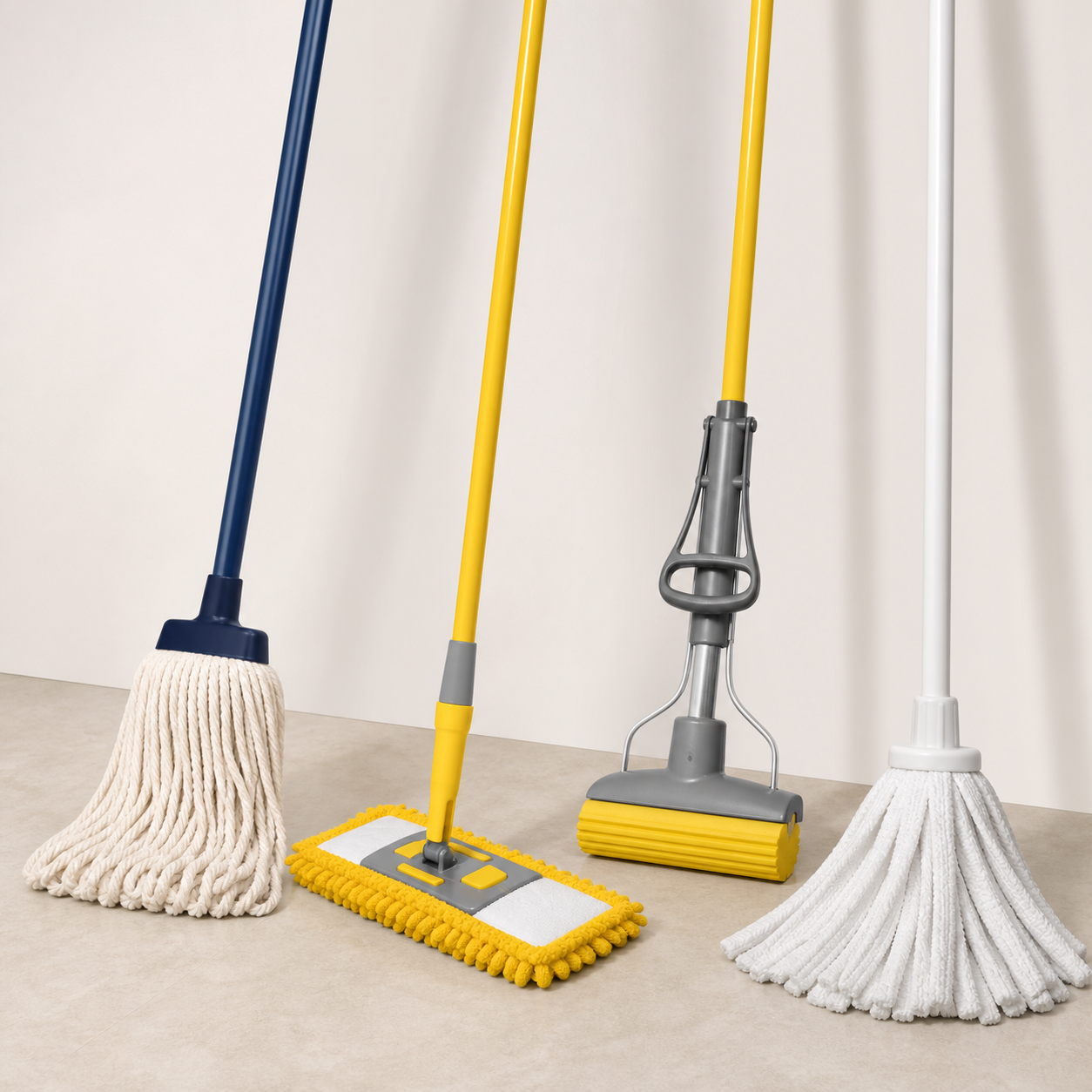 Cotton string microfibre flat sponge and wet-loop floor mops