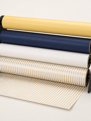 Commercial gift wrapping paper counter rolls in assorted colours