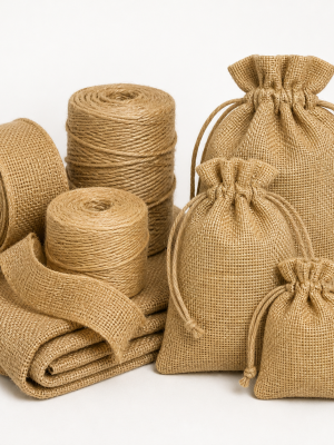 Natural jute ribbon twine fabric and drawstring packaging pouches