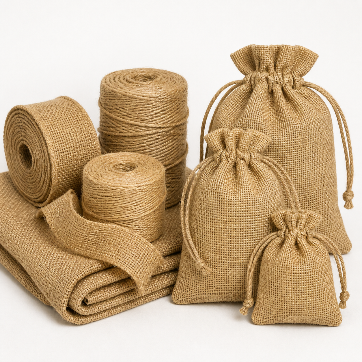 Natural jute ribbon twine fabric and drawstring packaging pouches