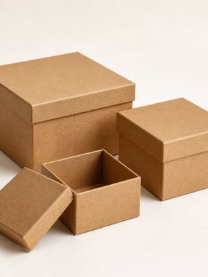 Natural kraft rigid gift boxes with separate kraft lids