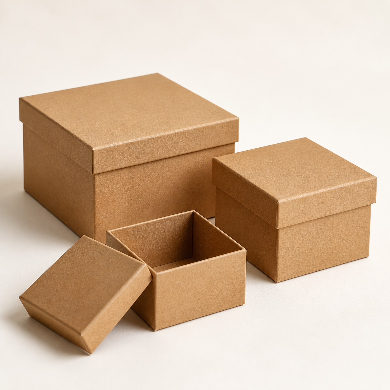 Natural kraft rigid gift boxes with separate kraft lids