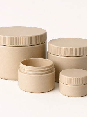 Natural beige polypropylene cosmetic jars with matching screw lids