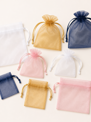 Sheer organza drawstring gift bags in assorted colours and sizes