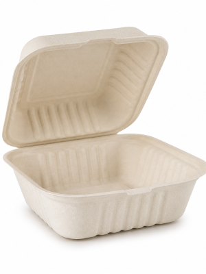 Deep natural bagasse gourmet burger clamshell box