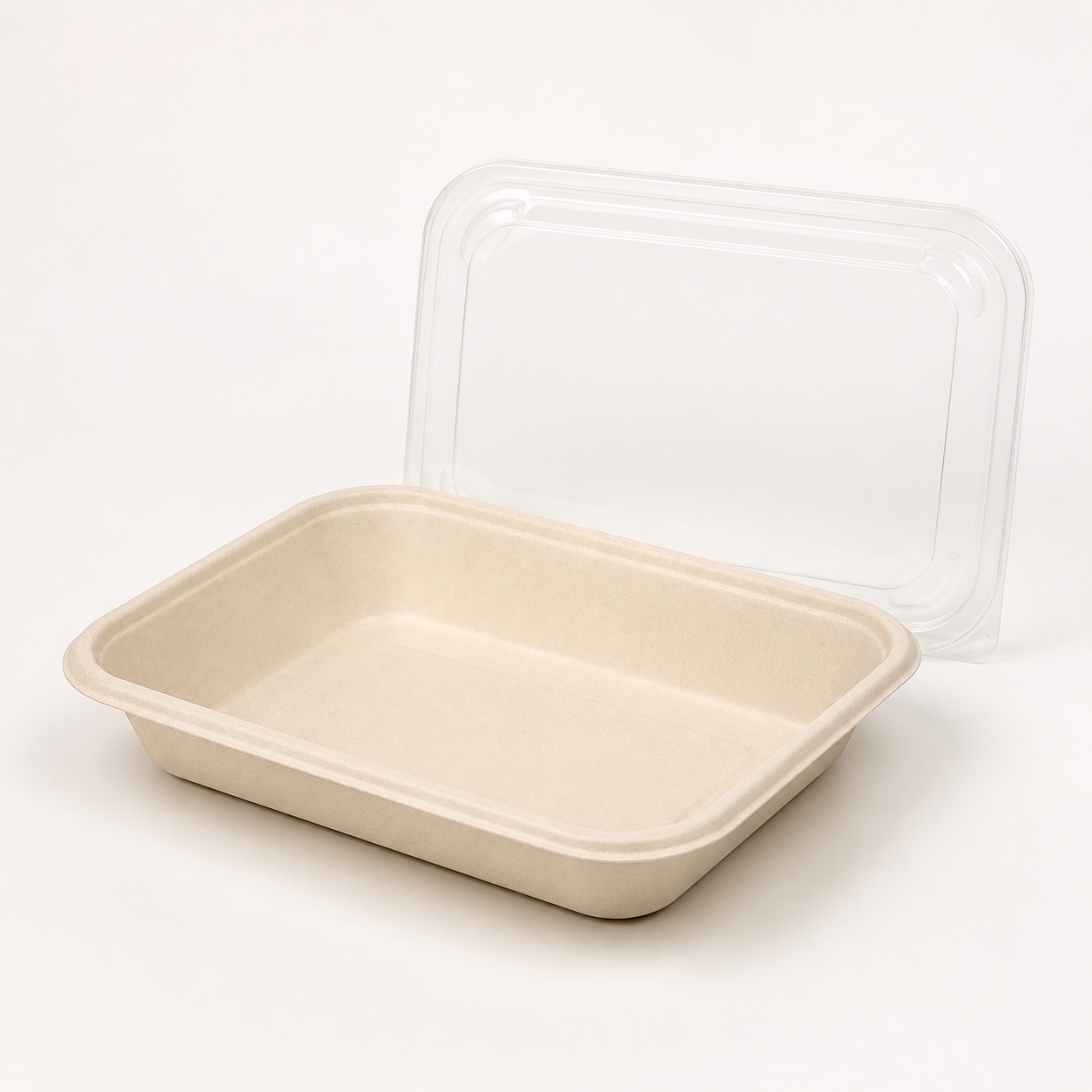 Natural bagasse deli serving tray with clear lid