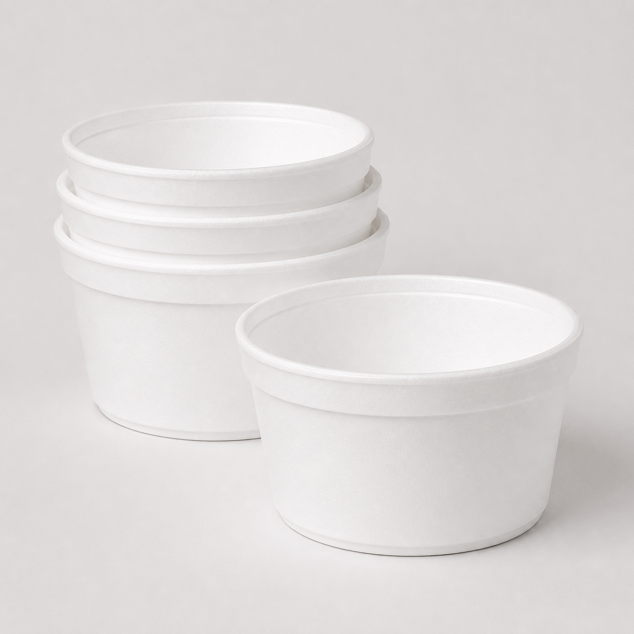 Plain white round foam food tubs