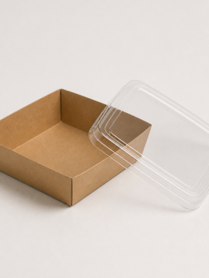Square kraft takeaway tray with clear lid