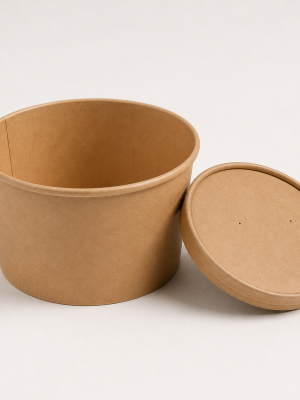 Round kraft noodle soup bowl with lid