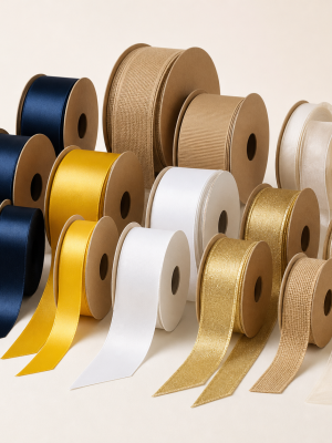 Satin grosgrain organza and natural ribbon rolls in assorted widths
