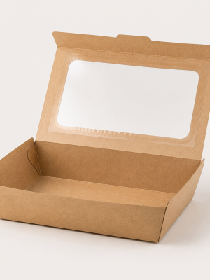 Kraft salad box with clear window lid