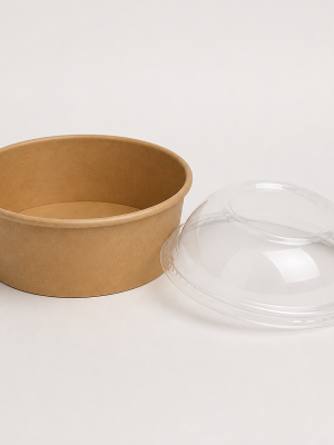 Round kraft salad bowl with clear domed lid